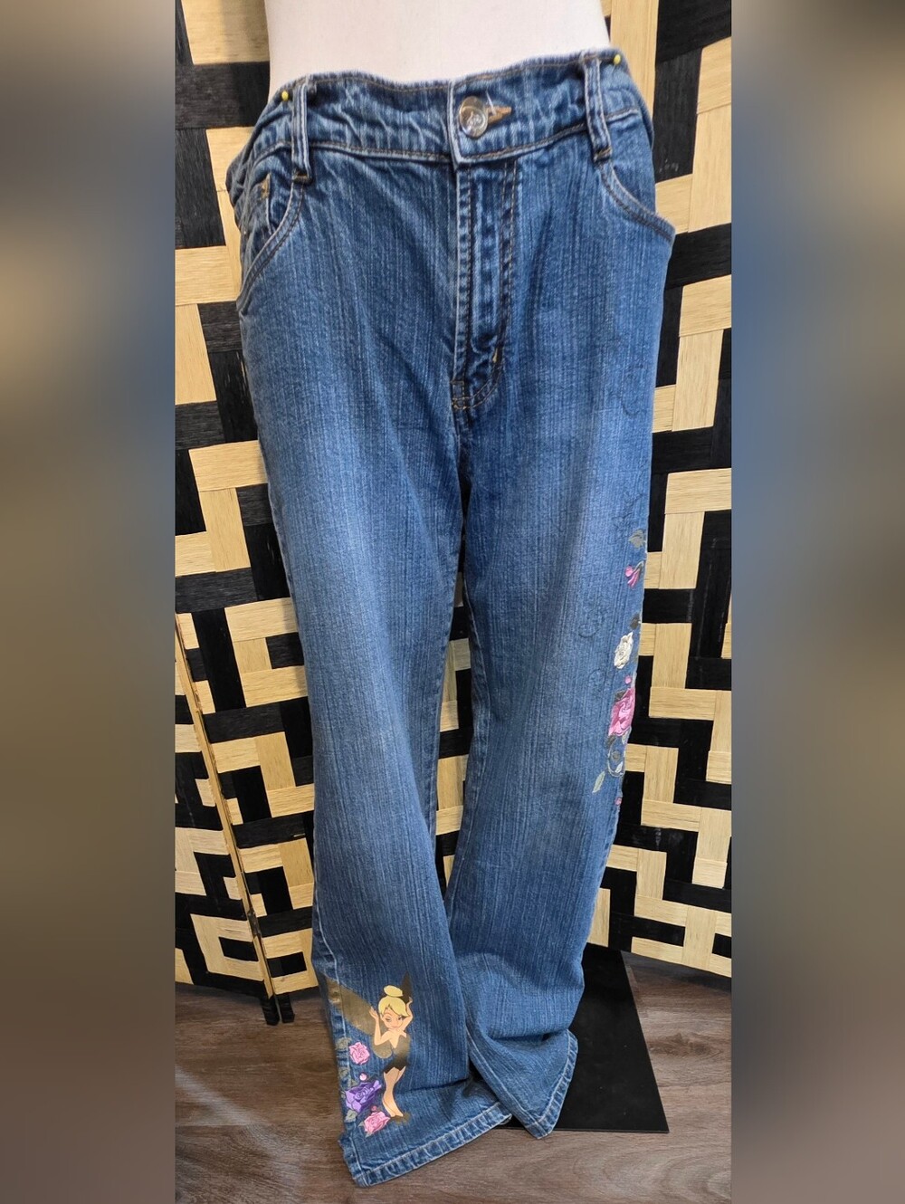 Disney Tinkerbell, Women's Blue Embroidered Bootcut Jeans